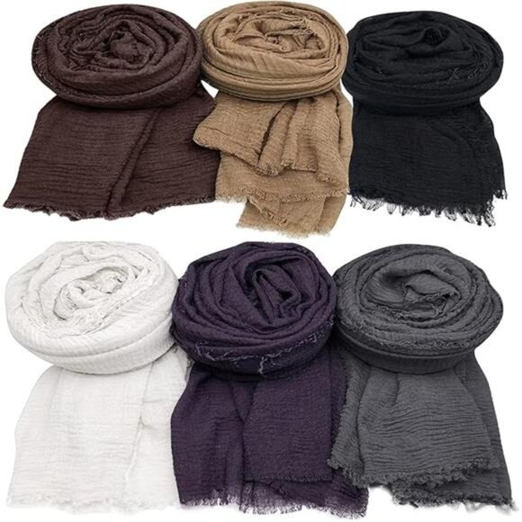 Womens Scarf Set 6 Pcs Solid Color Shawl Wrap Lightweight Soft All Season Gift - Picture 8 of 8